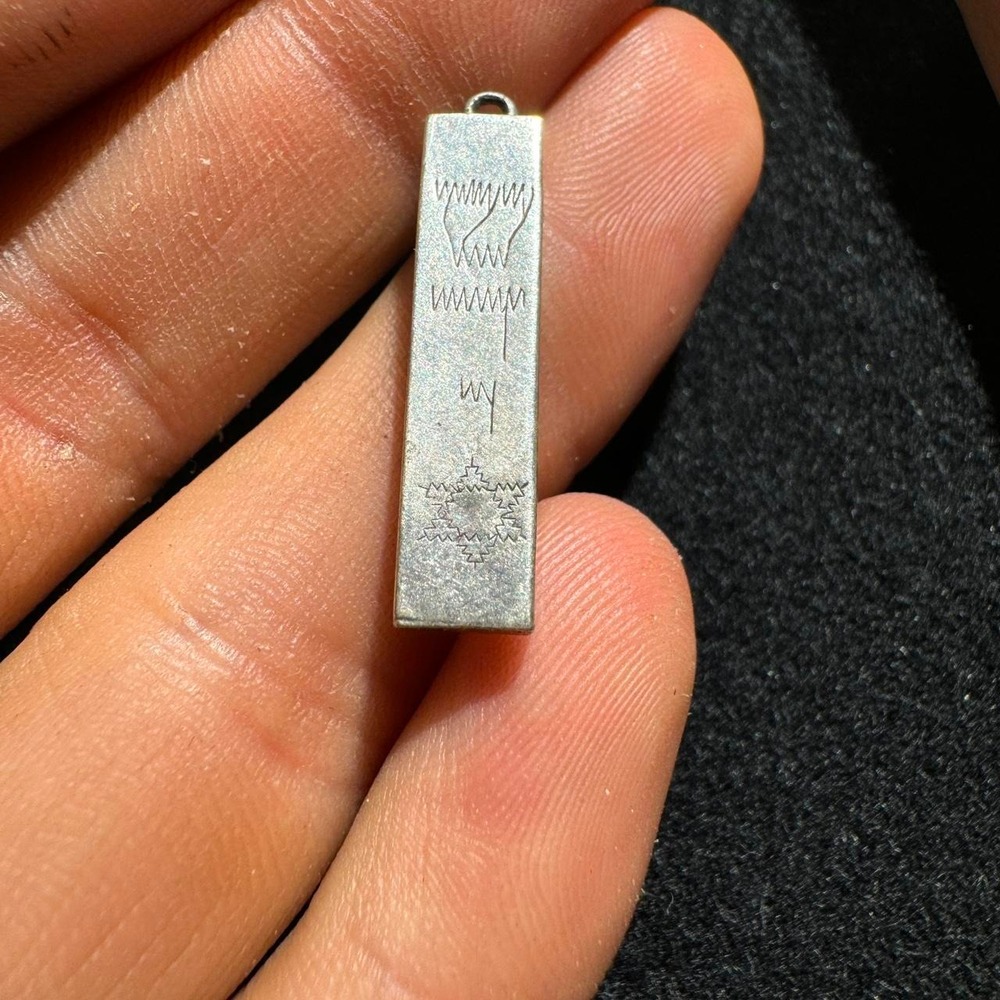 Vintage Silver Tone Engraved Bar Pendant Tribal Geometric Star Etched Charm OS